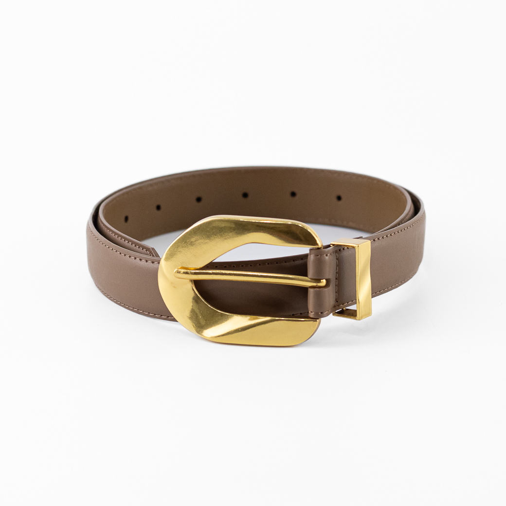 CINTURON CUERO DELGADO HEBILLA METAL MUJER TAUPE MAILEA - 1