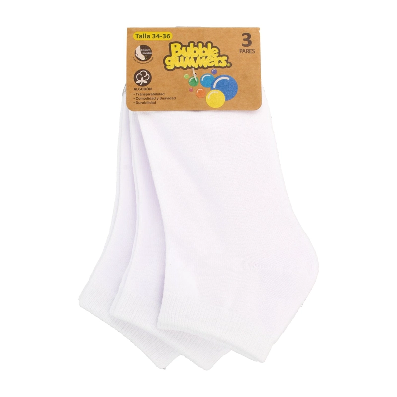 CALCETINES INFANTILES BUBBLEGUMMERS TRIPACK WHITE BLANCO - 1
