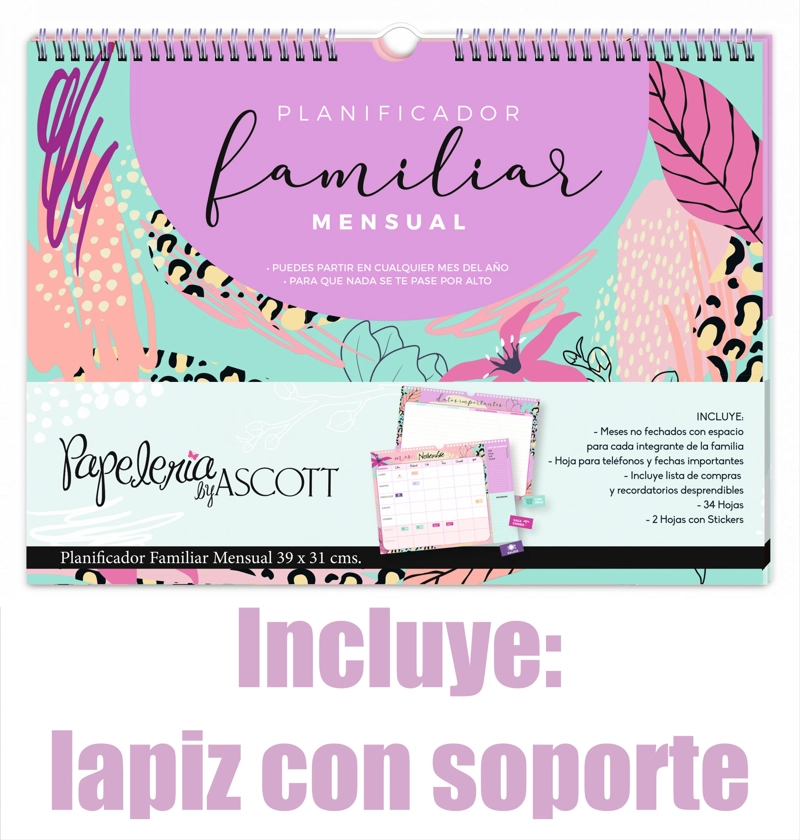 CALENDARIO AGENDA PLANIFICADOR FAMILIAR MES C/LAPIZ 34H 39X31CM. - 2