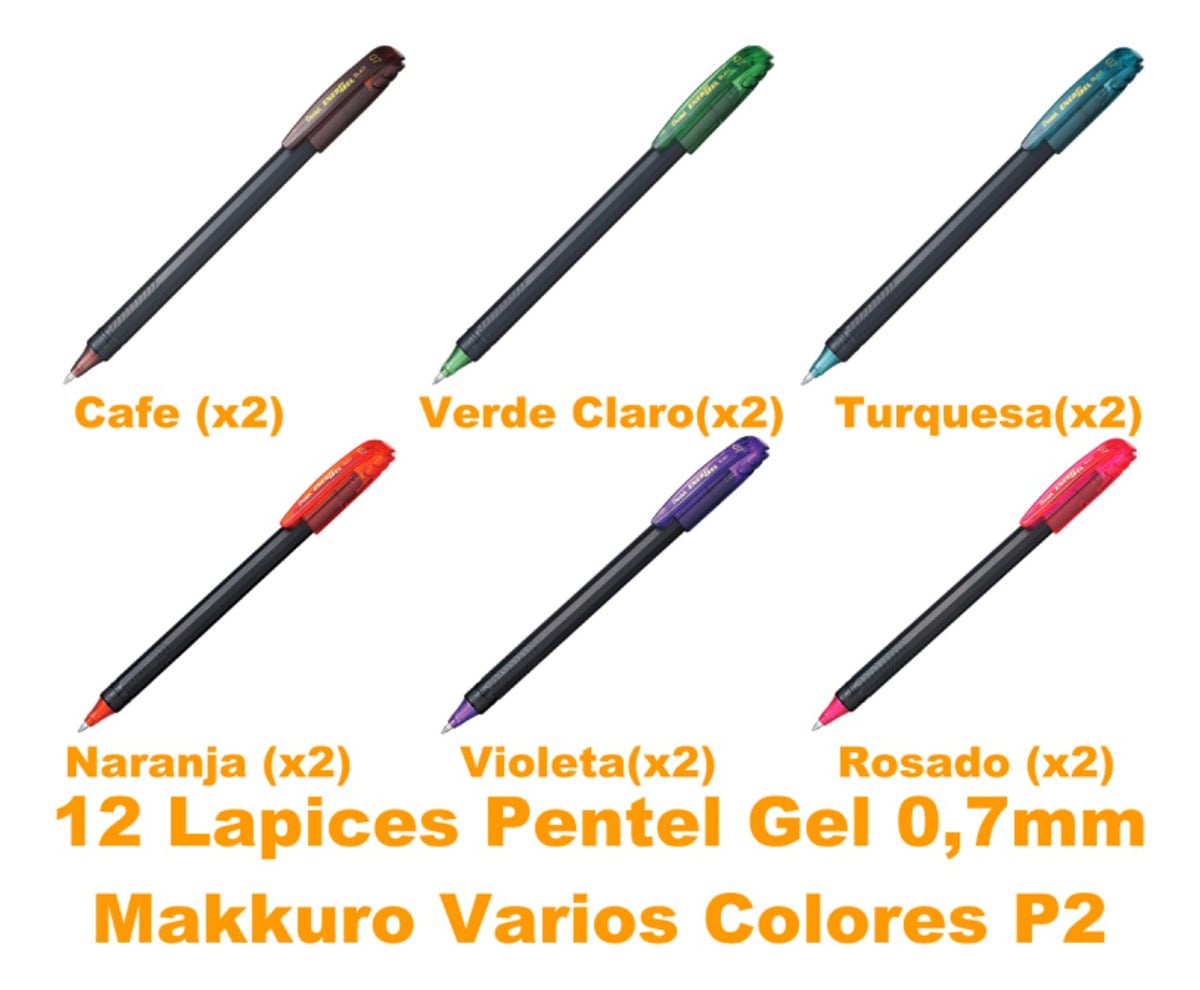 LÁPIZ GEL PENTEL ROLLER ENERGEL MAKKURO 07MM COLOR P2 12UN - 1