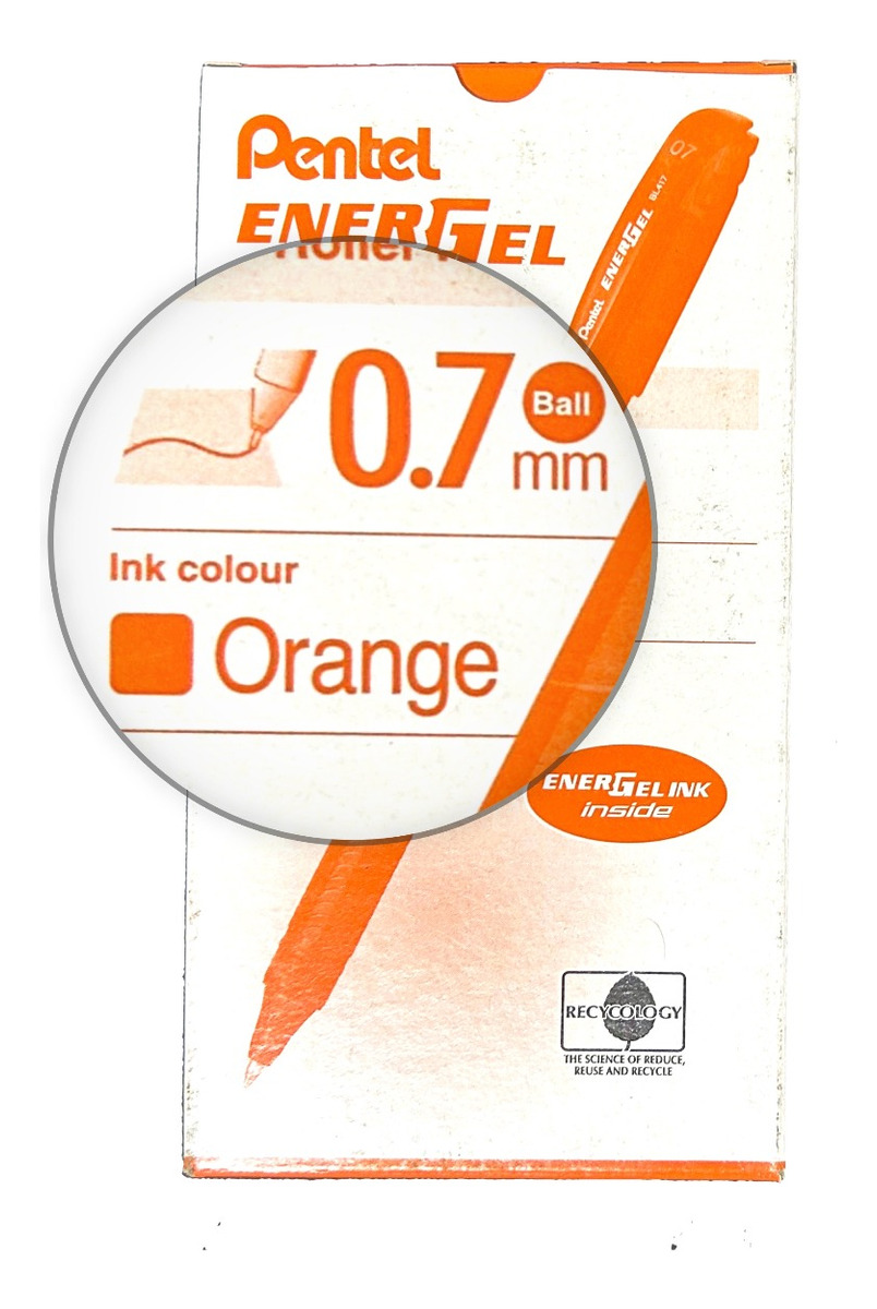 LÁPIZ GEL PENTEL ROLLER ENERGEL MAKKURO 07MM NARANJO 12U - 2