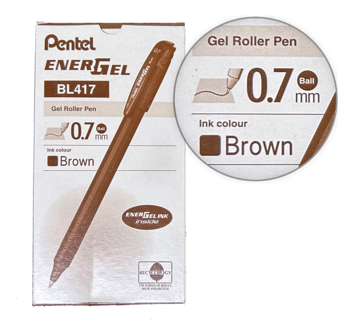 LÁPIZ GEL PENTEL ROLLER ENERGEL MAKKURO 07MM CAFÉ 12UNI - 2