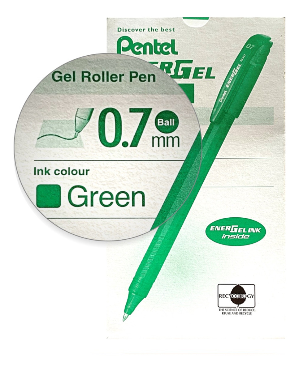 LÁPIZ GEL PENTEL ROLLER ENERGEL MAKKURO 07MM VERDE 12UNI - 2
