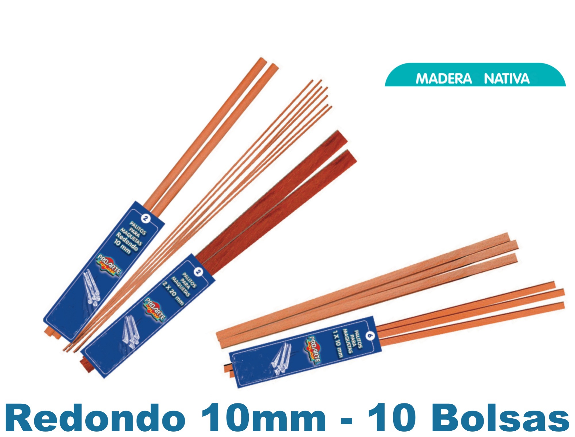 PALO MAQUETA PROARTE REDONDO 10MM RAULI BOLSA (2UNI) 10BOLSAS - 2