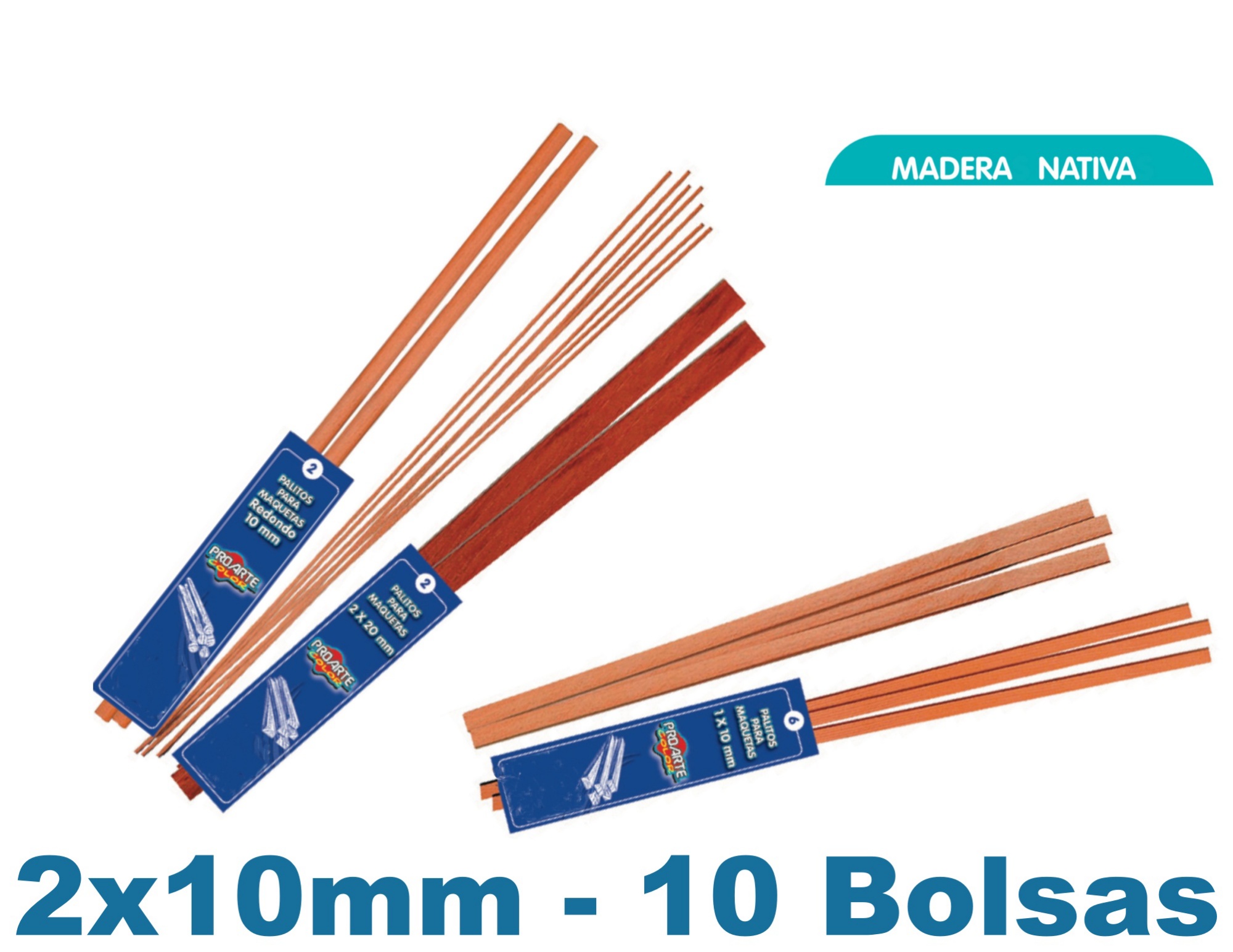 PALO MAQUETA 2X10MM RAULI BOLSA (5PALOS) - 10BOLSAS - 2