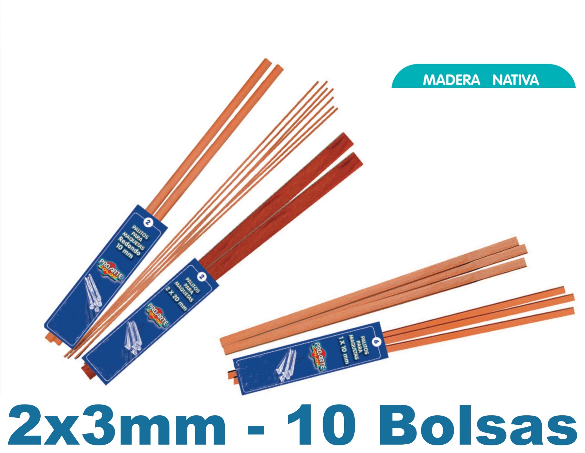 PALO MAQUETA PROARTE 2X3MM RAULI BOLSA (8PALOS) 10BOLSAS - 2