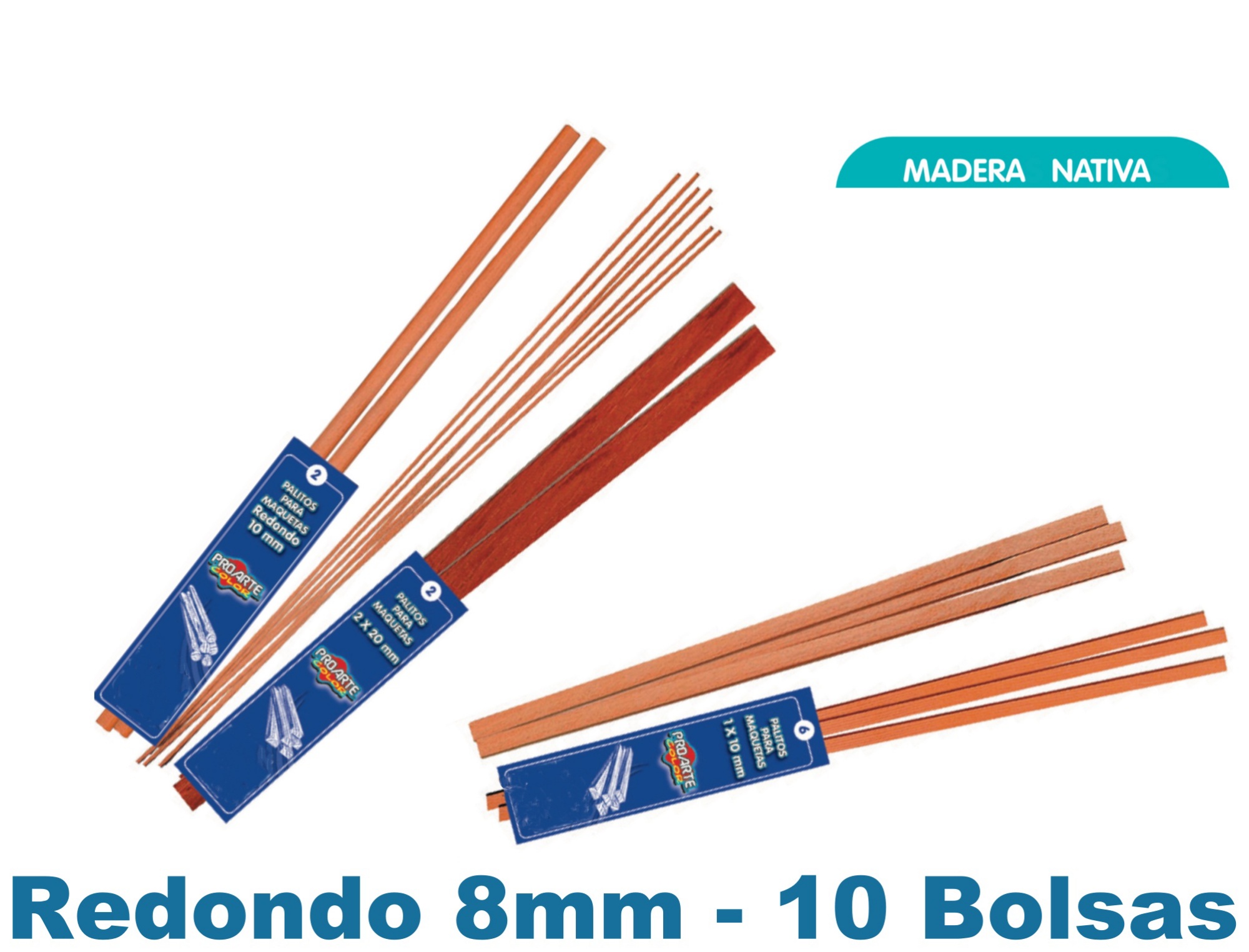 PALO MAQUETA PROARTE REDONDO 8MM RAULI BOLSA (3UNI) 10BOLSAS - 2