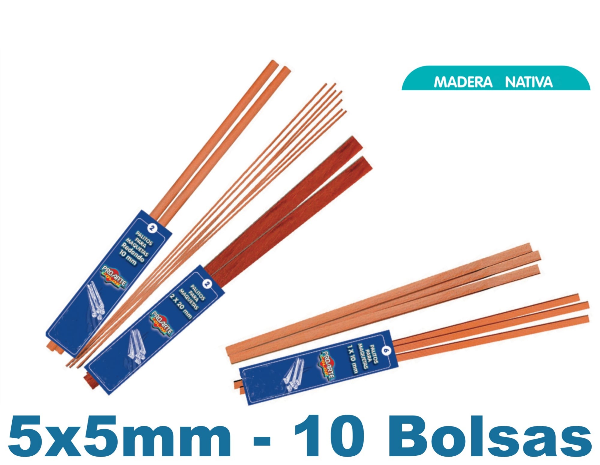 PALO MAQUETA PROARTE 5X5MM RAULI BOLSA (5PALOS) 10BOLSAS - 2
