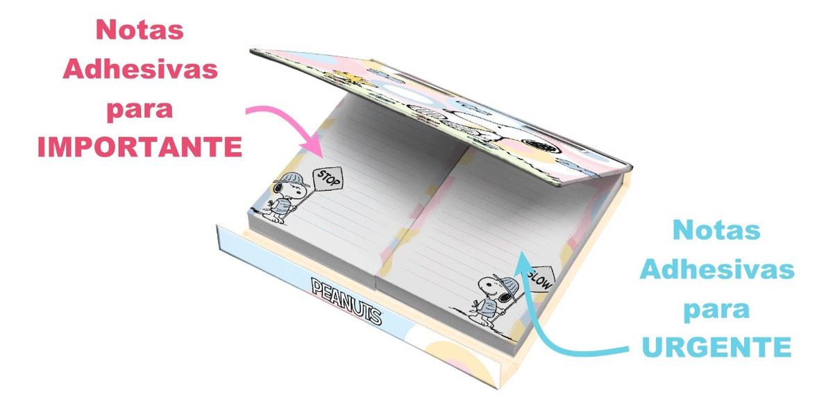 CAJA LUJO PREMIUM PAPER NOTAS ADHESIVAS SNOOPY PASTEL IMPORTANTE URGENTE - 3