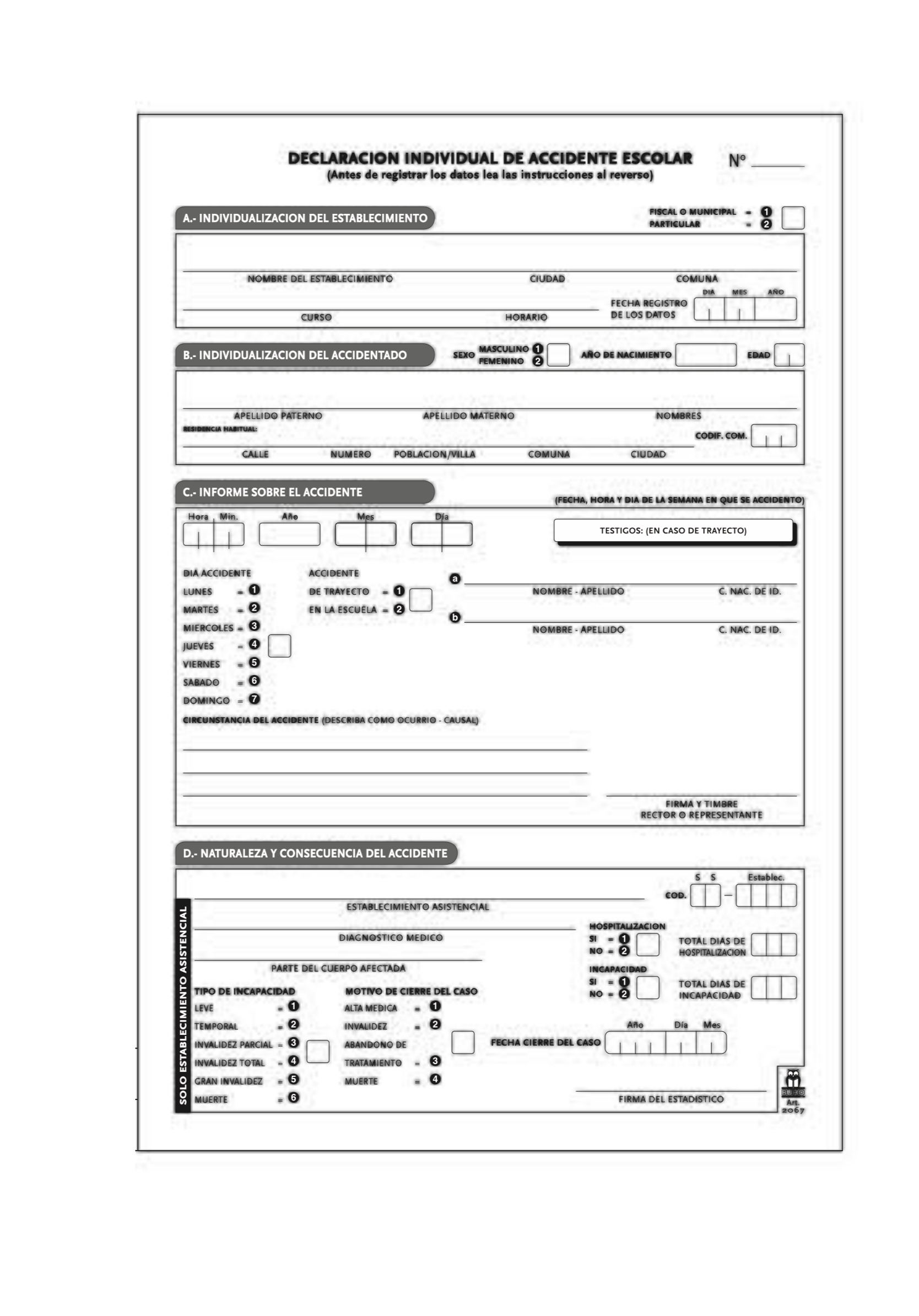 LIBRO DECLARACION ACCIDENTE ESCOLAR 5°COPIA AUTOCOPIAD BUHO - 2