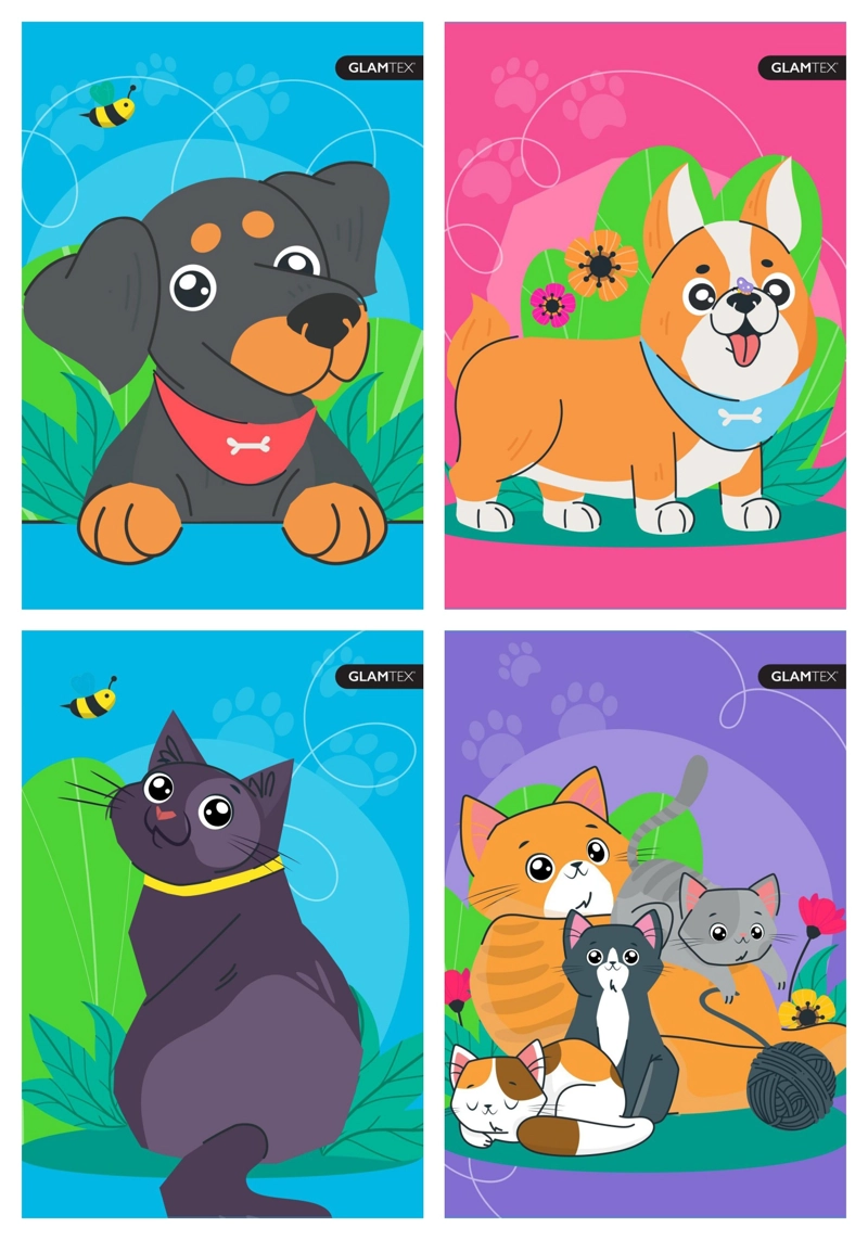 CUADERNO GLAMTEX CARTA 120H 7MM MASCOTAS 4UNI - 1