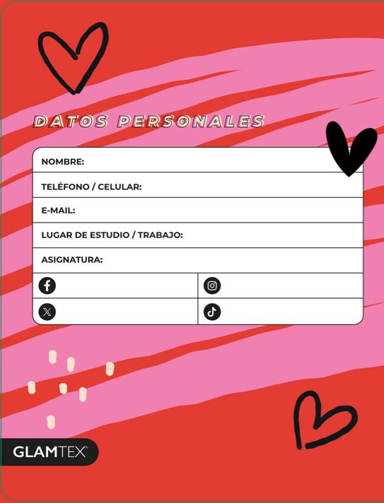 CUADERNO GLAMTEX UNIVESITARIO TAPA EXTRA DURA 100H 7MM CORAZONES 6U - 10