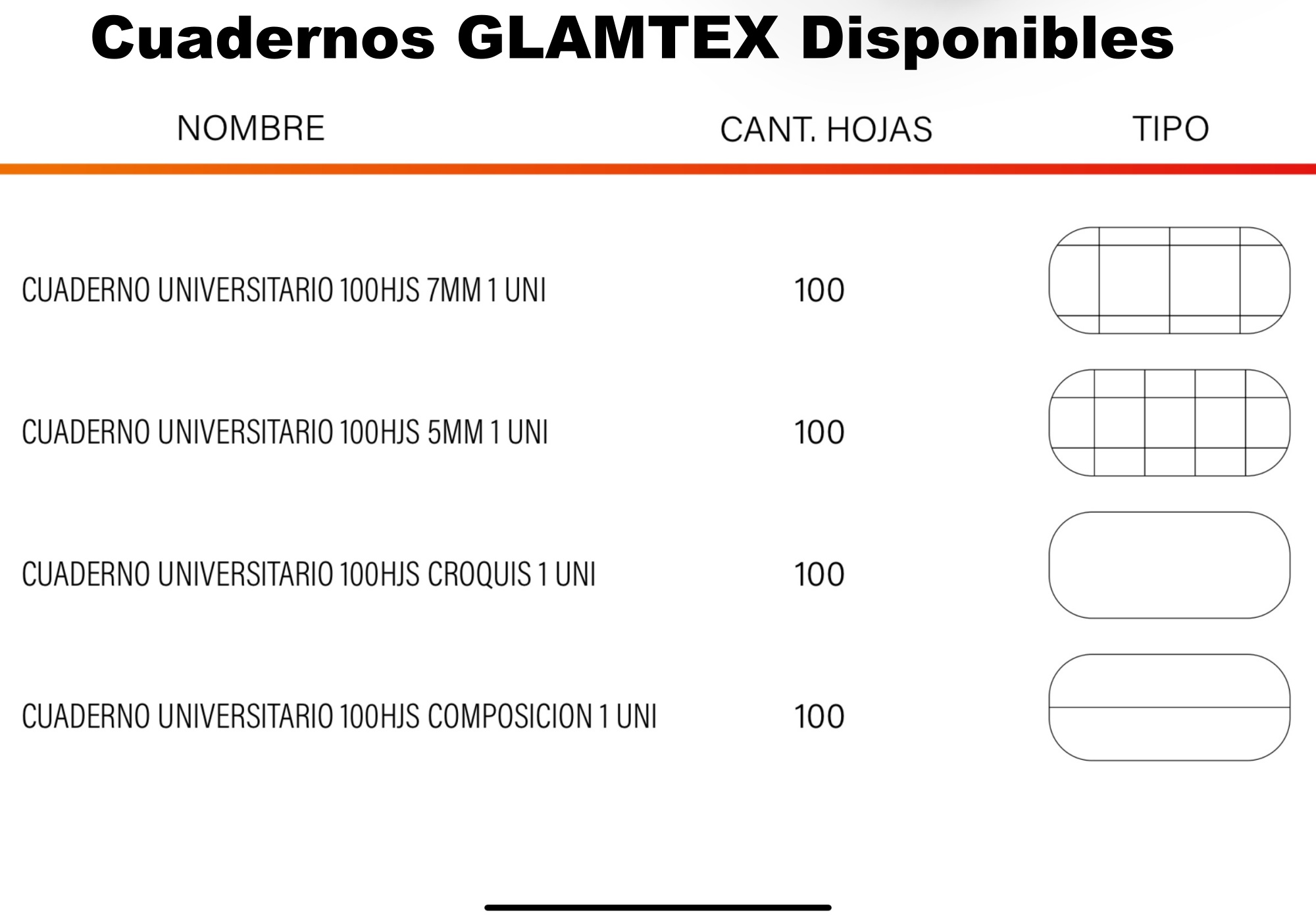 CUADERNO GLAMTEX UNIVERSITARIO 100H CROQUIS LISO COLORS 8U - 5
