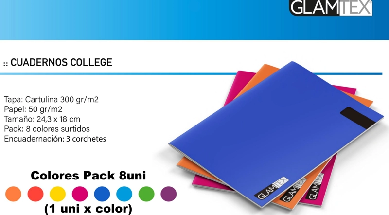 CUADERNO GLAMTEX COLLEGE 100H 7MM MATEMATICA LISO COLORS 10U - 3