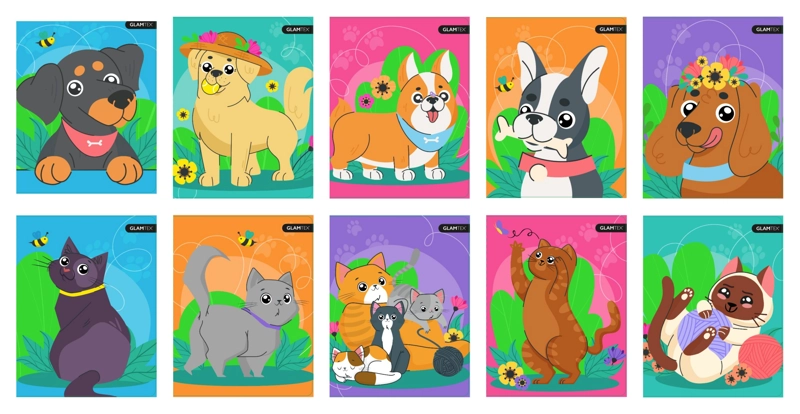 CUADERNO GLAMTEX UNIVESITARIO T.DURA 100H 7MM MASCOTAS 10UN - 1