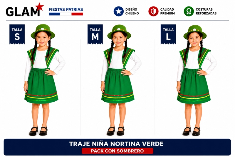 TRAJE NIÑA NORTINA VERDE GLAM PACK C/SOMBRERO - 6