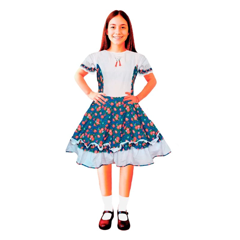 TRAJE HUASA NIÑA FLORES AZUL GLAM VARIAS TALLAS - 1