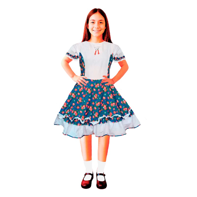 TRAJE HUASA NIÑA FLORES AZUL GLAM VARIAS TALLAS - 1