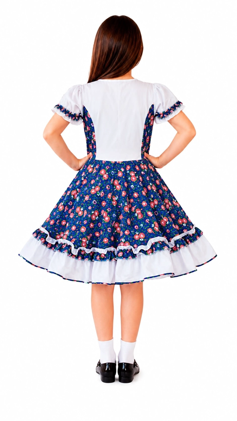 TRAJE HUASA NIÑA FLORES AZUL GLAM VARIAS TALLAS - 2