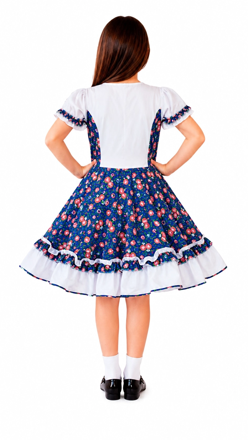 TRAJE HUASA NIÑA FLORES AZUL GLAM VARIAS TALLAS - 2