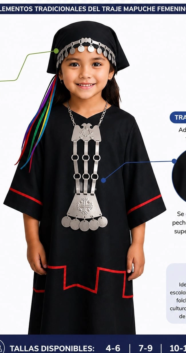 TRAJE MAPUCHE GLAM NIÑA VARIAS TALLAS TRAPELACUCHA TRARILONCO - 1