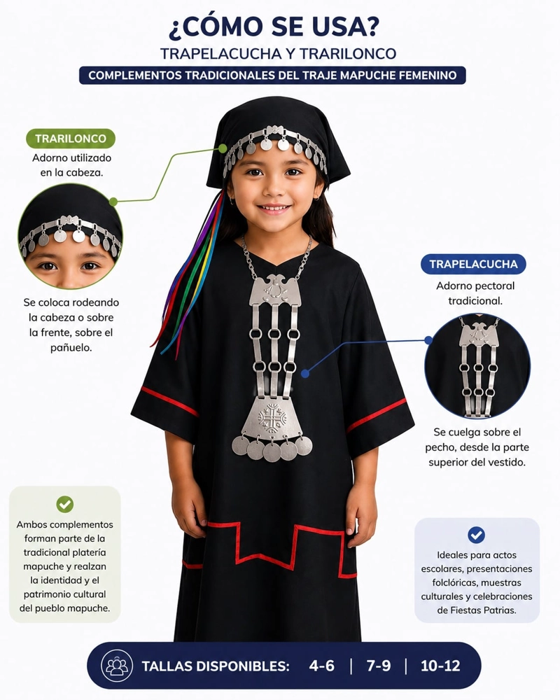 TRAJE MAPUCHE GLAM NIÑA VARIAS TALLAS TRAPELACUCHA TRARILONCO - 2