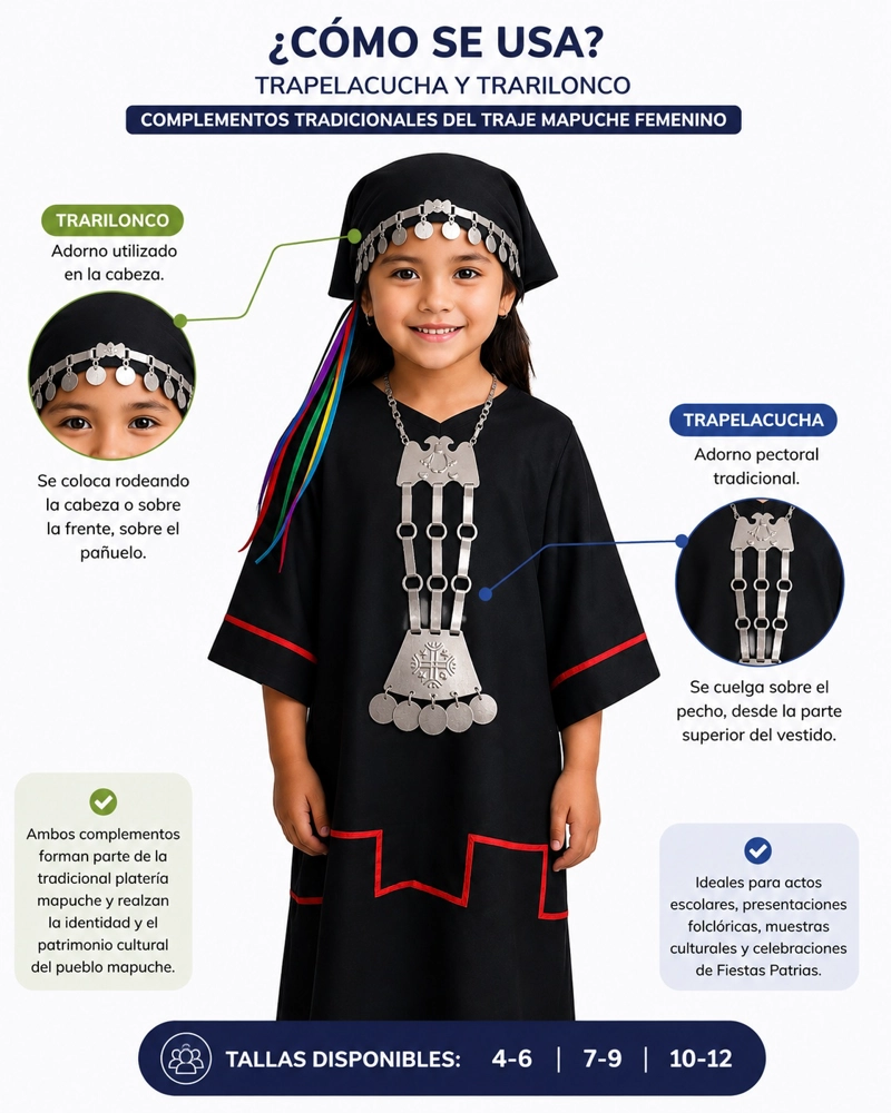 TRAJE MAPUCHE GLAM NIÑA VARIAS TALLAS TRAPELACUCHA TRARILONCO - 2