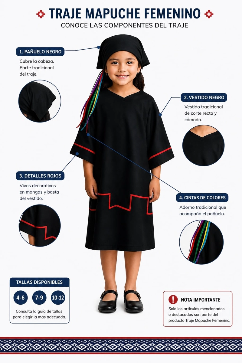 TRAJE MAPUCHE GLAM NIÑA VARIAS TALLAS TRAPELACUCHA TRARILONCO - 3