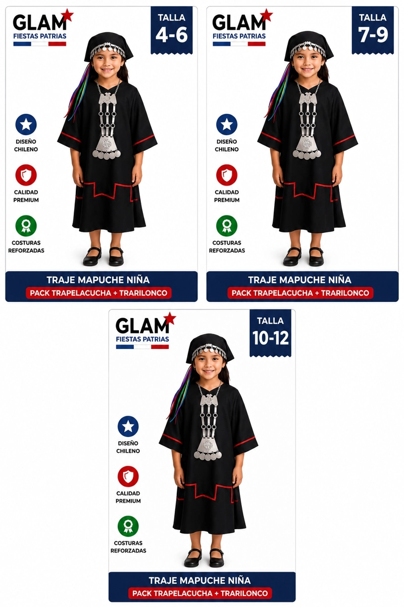 TRAJE MAPUCHE GLAM NIÑA VARIAS TALLAS TRAPELACUCHA TRARILONCO - 6