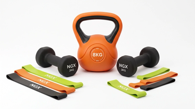 KIT NGX TONIFICACION MANCUERNAS (2X3K) KETTLEBELL 8KG BANDAS - 1