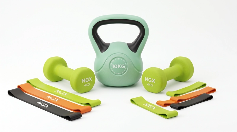 KIT NGX POTENCIA MANCUERNAS (2X4KG) KETTLEBELL 10KG BANDAS - 1
