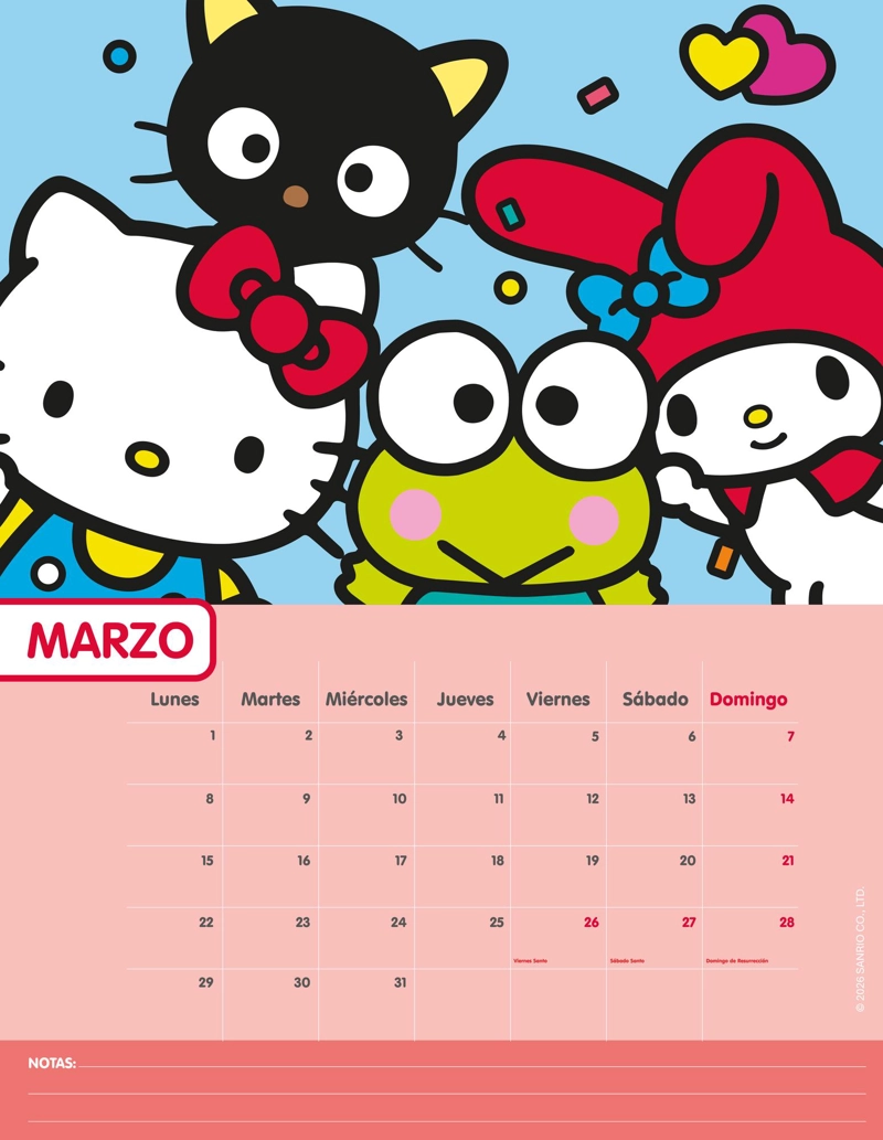 CALENDARIO PARED ASCOTT HELLO KITTY FRIENDS THE GANG 2027 - 2
