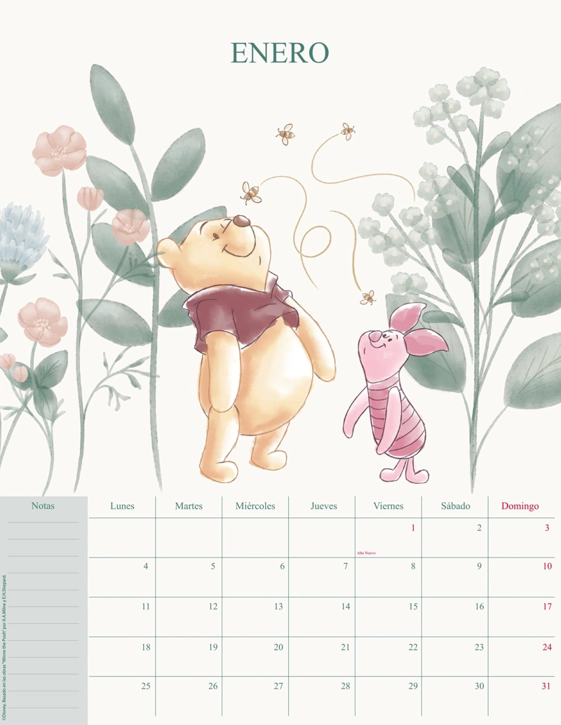 CALENDARIO PARED ASCOTT WINNIE POOH FLORAL GARDEN 2027 30X40 - 2