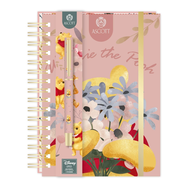 LIBRETA ASCOTT WINNIE POOH 60 HOJAS ROSE 16X21 CM CON LAPIZ - 1