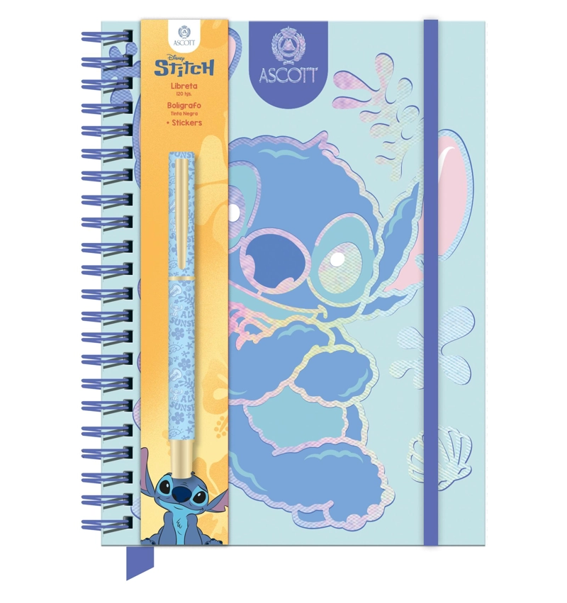 LIBRETA ASCOTT STITCH 60 HOJAS AZUL 16X21 CM CON LAPIZ - 1