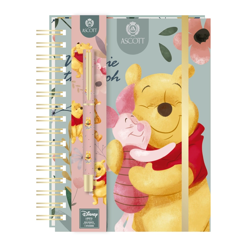 LIBRETA ASCOTT WINNIE POOH 60 HOJAS VERDE 16X21 CM CON LAPIZ - 1
