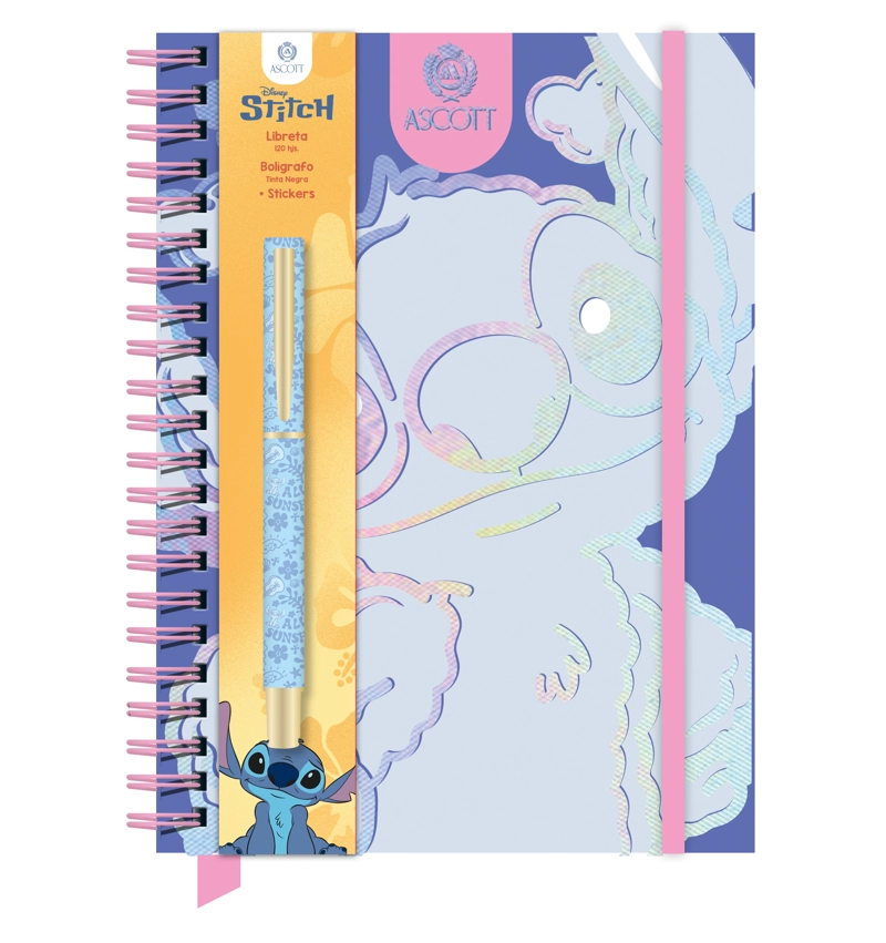 LIBRETA ASCOTT STITCH 60 HOJAS COLORS 16X21 CM CON LAPIZ - 1