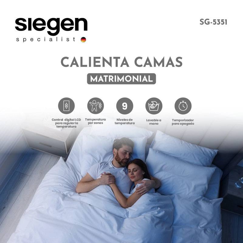 CALIENTA CAMA SIEGEN SG-5351 2 PLAZAS (150 X 140 CMS) - 3