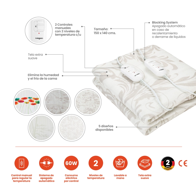 CALIENTA CAMA SIEGEN SG-5121D5 2 PLAZAS (150 X 140 CMS) - 6