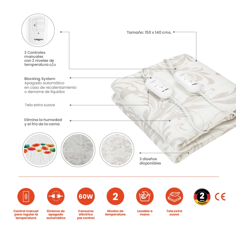 CALIENTA CAMA SIEGEN SG-5121D2 2 PLAZAS (150 X 140 CMS) - 4