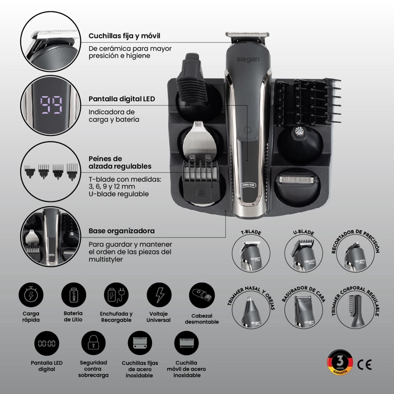 CORTAPELOS MULTISTYLER SG-8555 6 EN 1, CARGA RAPIDA + BASE - 7