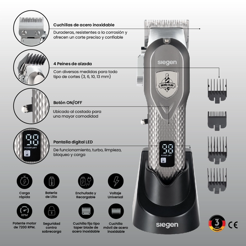 CORTAPELOS CLIPPER SG-8700 REBAJADOR BARBA CARGA RAPIDA+BASE - 5