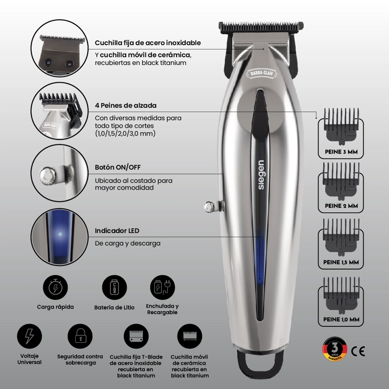 CORTAPELOS TRIMMER SG-8605 CON CARGA RAPIDA Y RECARGABLE - 8