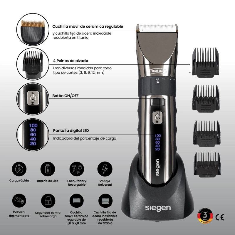 CORTAPELOS TRIMMER SG-8650, BASE CARGADORA Y CARGA RAPIDA - 8
