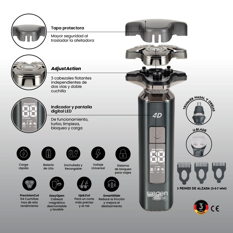AFEITADORA TRIMMER SG-7225 3EN1 HUMEDO/SECO 4D PANTALLA LED - 8