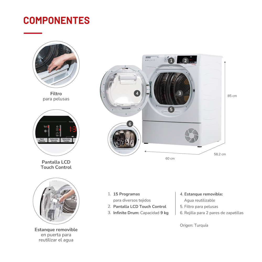 SECADORA ELE CTRICA 9 KG POR CONDENSACION CON BOMBA CALOR - 7
