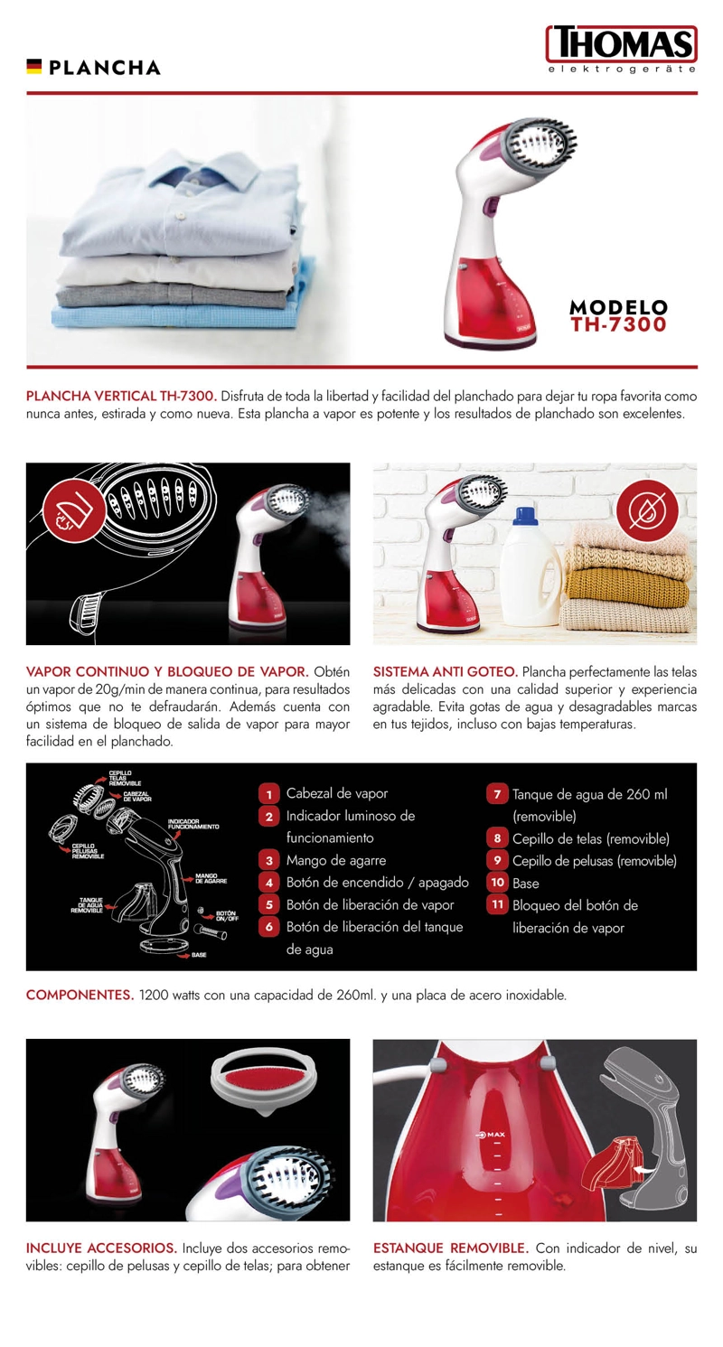 PLANCHA THOMAS TH-7300 ACERO INOX VAPOR - 9