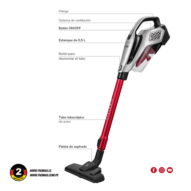 ASPIRADORA BARREDORA THOMAS TH-1022C 2 EN 1 CON CABLE - 6