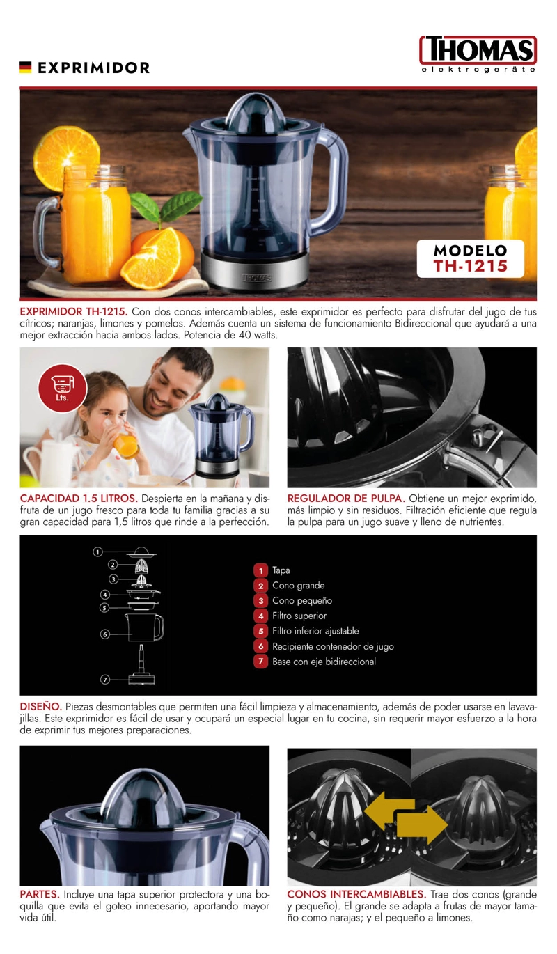 EXPRIMIDOR DE JUGO THOMAS TH-1215 1.5 LTS - 9