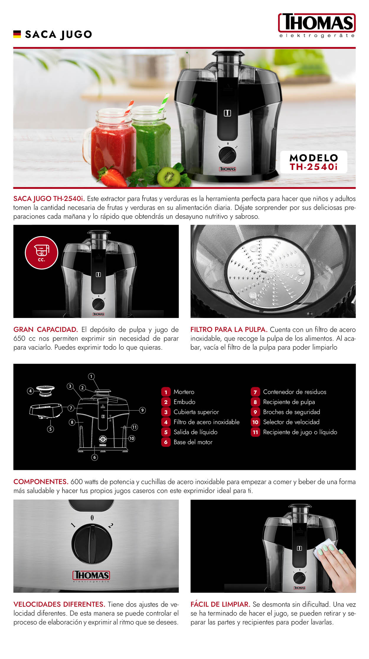 EXTRACTOR DE JUGO THOMAS TH-2540I - 8